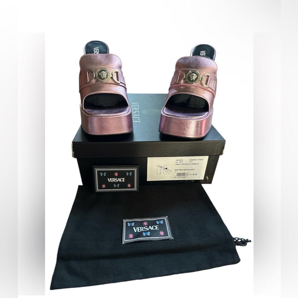 Versace Dua lipa colab Metallic Pink Platform Sandals! NIB!
